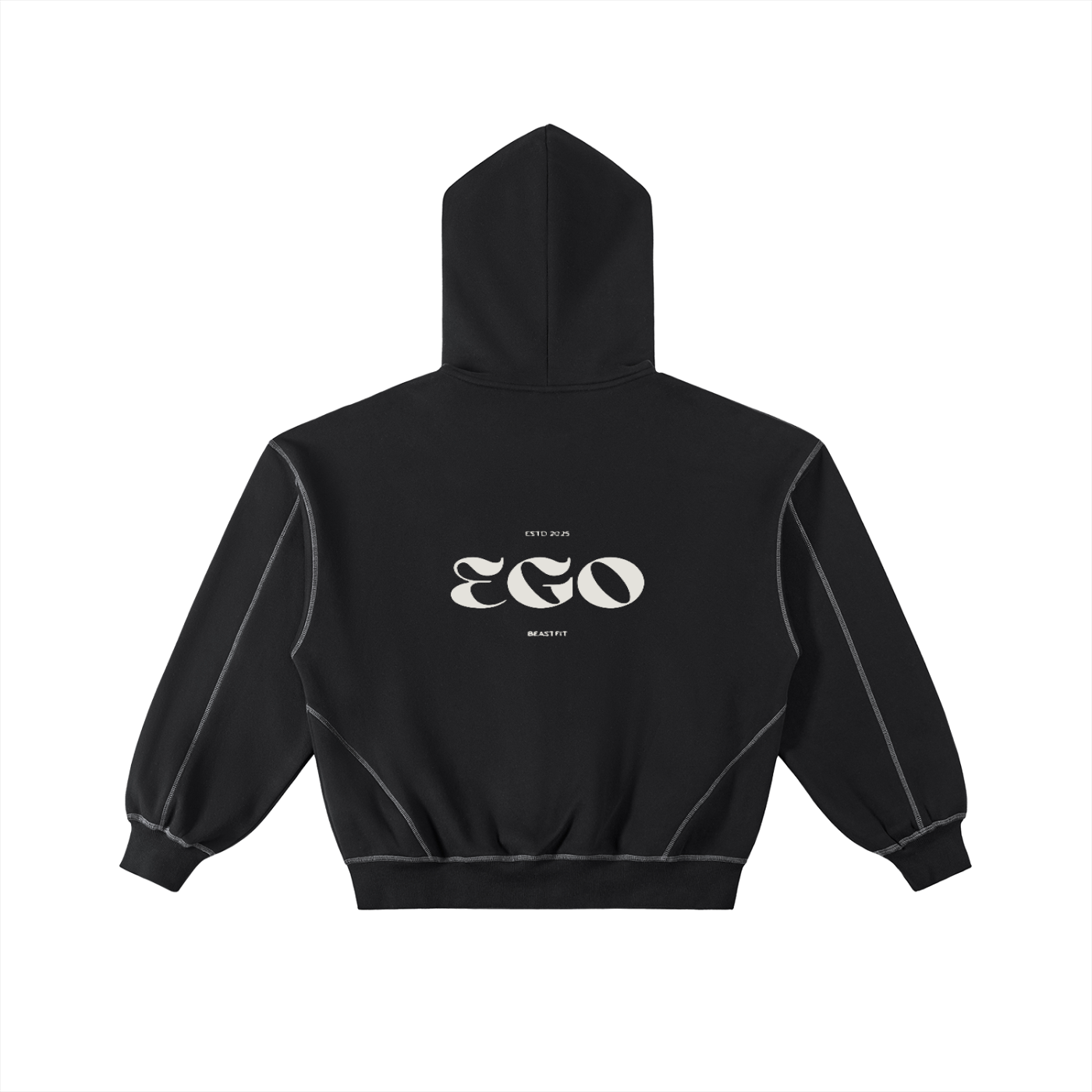 Contrast-Stitched Boxy Fleece Zip Hoodie