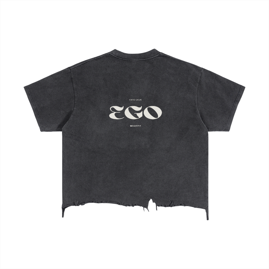 Vintage Wash Boxy Distressed Hem T-Shirt CROP TOP